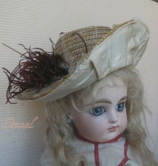 Antique small Straw and Ivory Silk doll dress for Jumeau Bebe or Fashion doll 2