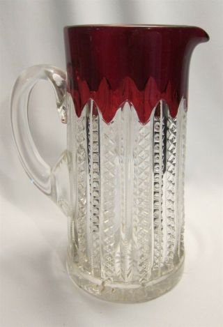 Antique Eapg Tall 9.  75 " Water Pitcher With Ruby Flash / Stain