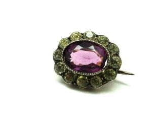 Continental Antique Victorian Sterling Silver Amethyst Brooch Lace Pin.  F156f