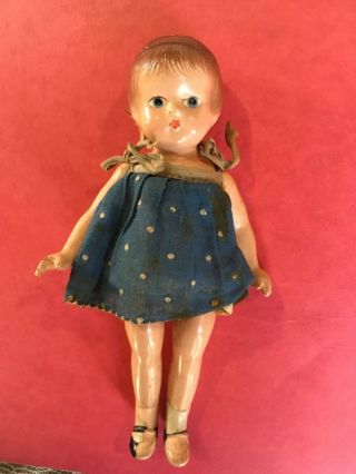 Vintage 1930s Effanbee Wee Patsy 5 1/2” Composition Doll Dressed As Found