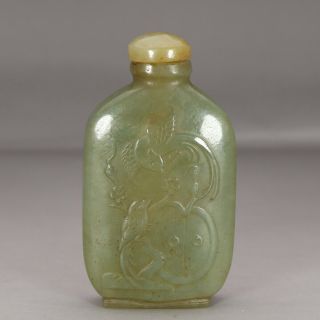 Chinese Exquisite Hand - Carved Two Birds Carving Hetian Jade Snuff Bottle