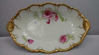 Vtg Antique Coronet France Limoges Hand Painted Floral Trinket Dish Oval Bowl