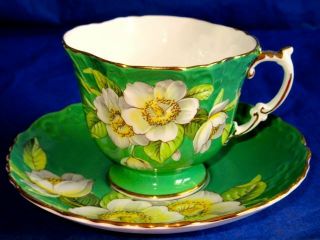 Aynsley Green White Flowers Rare Antique Art Deco Cup & Saucer C1084