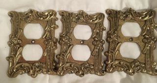 (3) Vintage M.  C.  Co 60d Brass Scroll Electric Plug Outlet Plate Covers