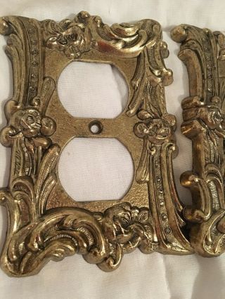 (3) Vintage M.  C.  Co 60D Brass Scroll Electric Plug Outlet Plate Covers 2