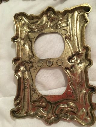 (3) Vintage M.  C.  Co 60D Brass Scroll Electric Plug Outlet Plate Covers 3