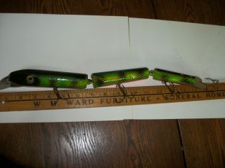 Vintage Wooden Woody Wacker Huge 15 - 3/4 " Musky Lure By Rainbow Lures Tin Tail