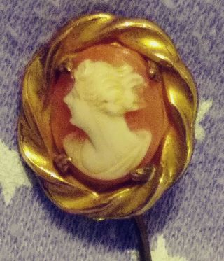 Vtg/antique Lsp Carved Shell Cameo Lady/woman Brooch Stick Pin 1/20 12k Gf