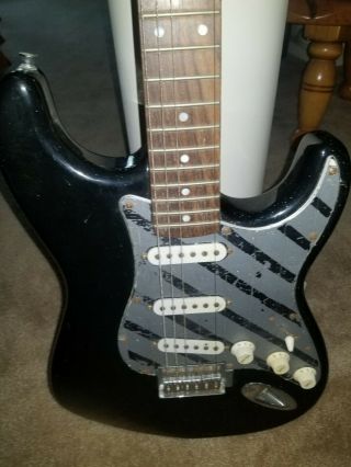 Vintage Fender Squier Strat Black Electric Guitar.  Needs Strings And Back Plate 2