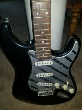 Vintage Fender Squier Strat Black Electric Guitar.  Needs Strings And Back Plate 3