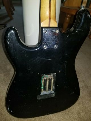 Vintage Fender Squier Strat Black Electric Guitar.  Needs Strings And Back Plate 7