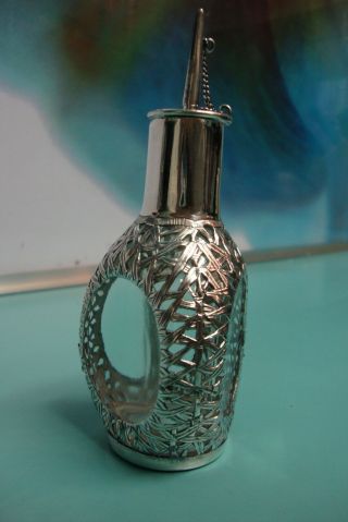 Antique Hall Marked Hm Sterling Silver Overlay Perfume Glass Perfume