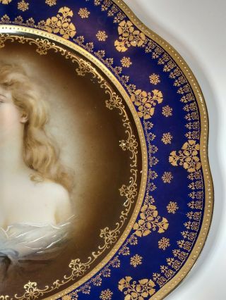 Antique Royal Vienna Female Portrait Plate Felicitas Gold Harp Blue Rim 2