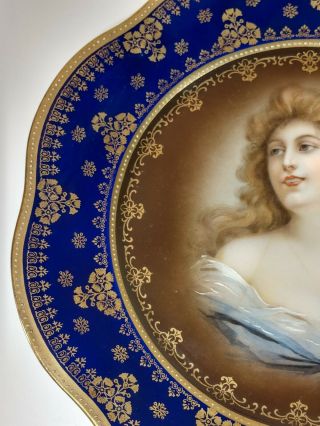Antique Royal Vienna Female Portrait Plate Felicitas Gold Harp Blue Rim 3