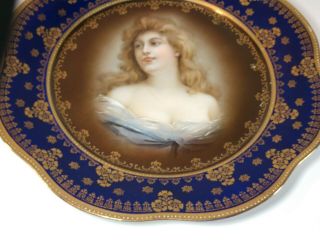 Antique Royal Vienna Female Portrait Plate Felicitas Gold Harp Blue Rim 4