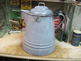 Coffee Pot Boiler Graniteware Swirl Large Gray Enamelware Antique Cowboy Camp