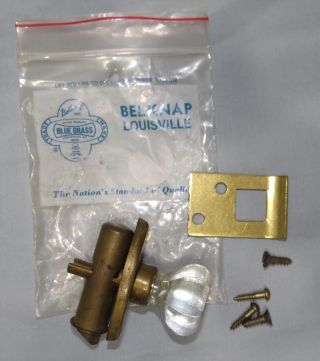 Vtg Belknap Clear Glass Knob Cabinet Door Drawer Latch Lock Brass Hardware Nos