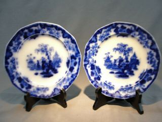 2 Antique Flow Blue J & G Alcock Scinde 7 1/4 " W Plates Oriental Stone 1839 - 1846