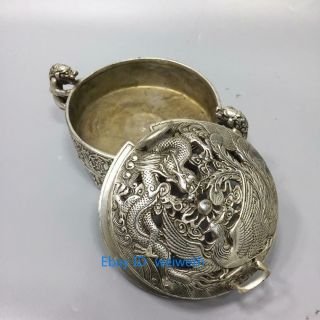 Chinese Handwork Carved Tibet Silver Dragon and phoenix Incense burner 3