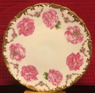 Tressemann & Vogt Limoges France Depose Antique 9 3/8” Plate Pink Roses