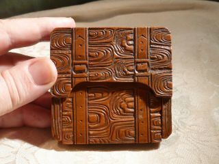 Antique Carved Fruitwood Fob Pocket Watch Stand Folding Storage Wood Box 3 " 56gm