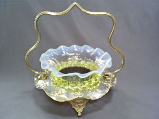 Fine Antique Victorian Vaseline Glass Preserve Bowl/dish In Silver Plate Stand