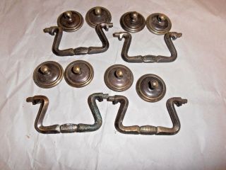 Vintage - Cabinet Pulls - Antique Brass Finish - (4) Four Pulls - Old Pot Metal