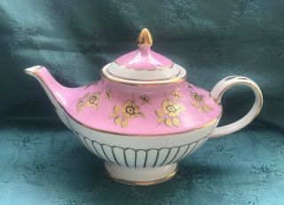 Arthur Wood Aladdin Tea Pot Pink W/ Gold & Black Flowers - Numbered - England