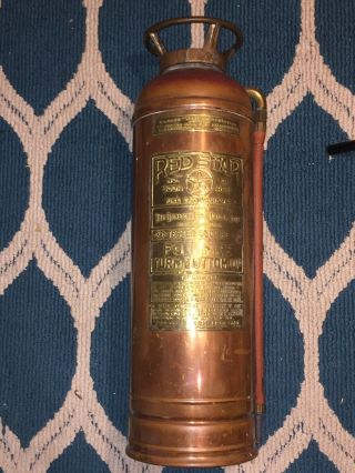 Vintage Red Star Copper And Brass Fire Extinguisher Rare