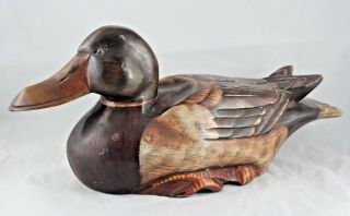 Antique Hand Painted Wooden Decoy Duck Figure.  Hunting,  Shooting.  Great Detail