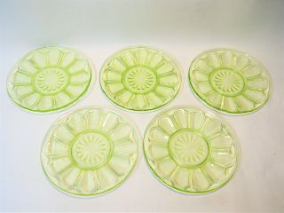 5 - Pc Antique Vintage 6 " Translucent Green Depression Glass Saucers Plates