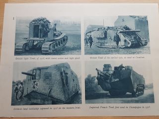 Wwi Antique Print Great War Tanks From England,  German & France - Cambrai