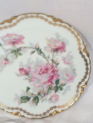 Antique Double Gold Haviland Limoges Plate Large Pink Roses Unknown Ranson 8 1/2 2