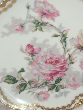 Antique Double Gold Haviland Limoges Plate Large Pink Roses Unknown Ranson 8 1/2 4