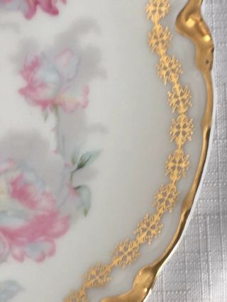 Antique Double Gold Haviland Limoges Plate Large Pink Roses Unknown Ranson 8 1/2 6