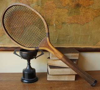 Antique The Practice Lawn Tennis Racket.  By Halfords C1910.  Convex Wedge.