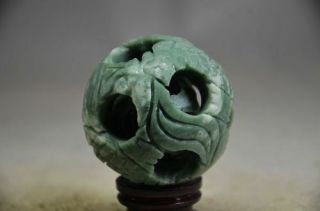 56mm Splendiferous Chinese Jade Hand - Carved 3 Layers Puzzle Ball
