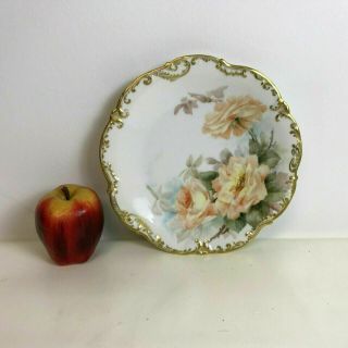Antique Limoges Porcelain Plate Hand Painted Orange Rose Gild Gold Rim