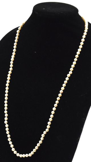Long Antique Art Deco Pearl Strand String Necklace 14k White Gold Filigree Clasp