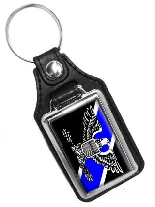 Police Chief Or Sheriff Eagle Emblem Rank Thin Blue Line Faux Leather Key Ring