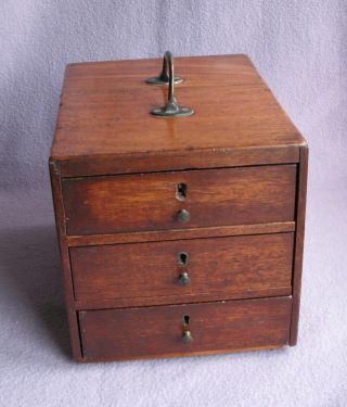 Early Victorian Mahogany 3 Drawer Miniature Chest Apothacary Box.  C1860