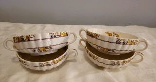 4 Soup Bowls Antique Vintage Copeland Spode Buttercup Made In England