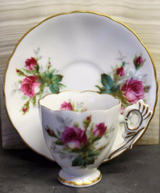 Rossetti Hand Painted China Teacup & Saucer Pattern Antique Rose Gold Trim White