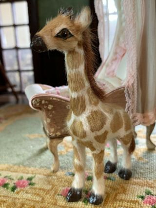 Vintage Miniature Dollhouse Artisan Real Fur Glass Eye Baby Giraffe Nursery