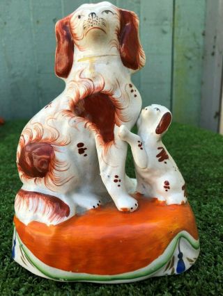 Mid 19thc Staffordshire Russet Red & White Spaniel Dog & Puppy C1840s