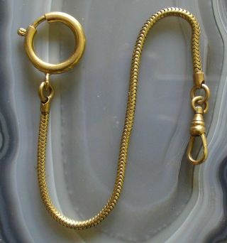 Vintage Gold Filled 7.  5″ Pocket Watch Snake Chain Fob,  Large Spring Ring,  Radio