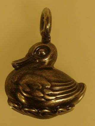 3600 Old Sterlig Duck Silver Baby Rattle,  Adorable Dack Ducly,  Circa 1960