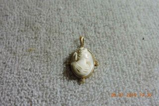 Antique Victorian 10k Gold Shell Cameo Seed Pearl Lavalier Necklace Pendant