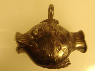 3566 Old Sterling Silver Baby Rattle,  Adorable Small Fish Circa 1920