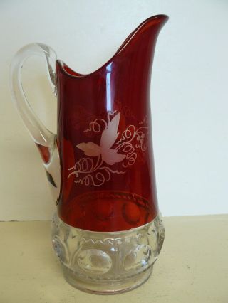 Antique 1891 Eapg U S Glass Kings Crown Pattern Ruby Stained Art Glass Pitcher